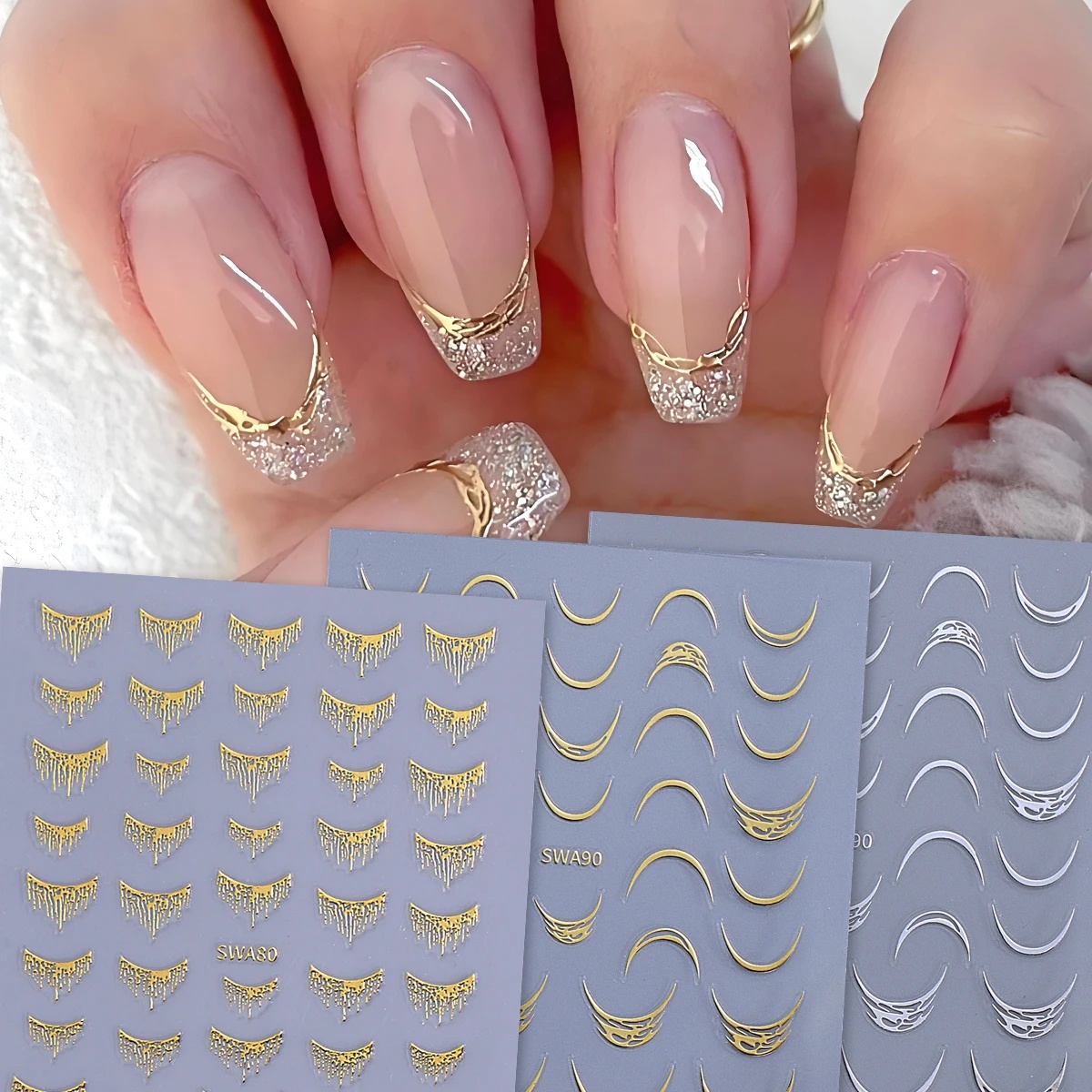 Nail Art Leopard - 1pcs 3D Sparkle Gilding French Tassel