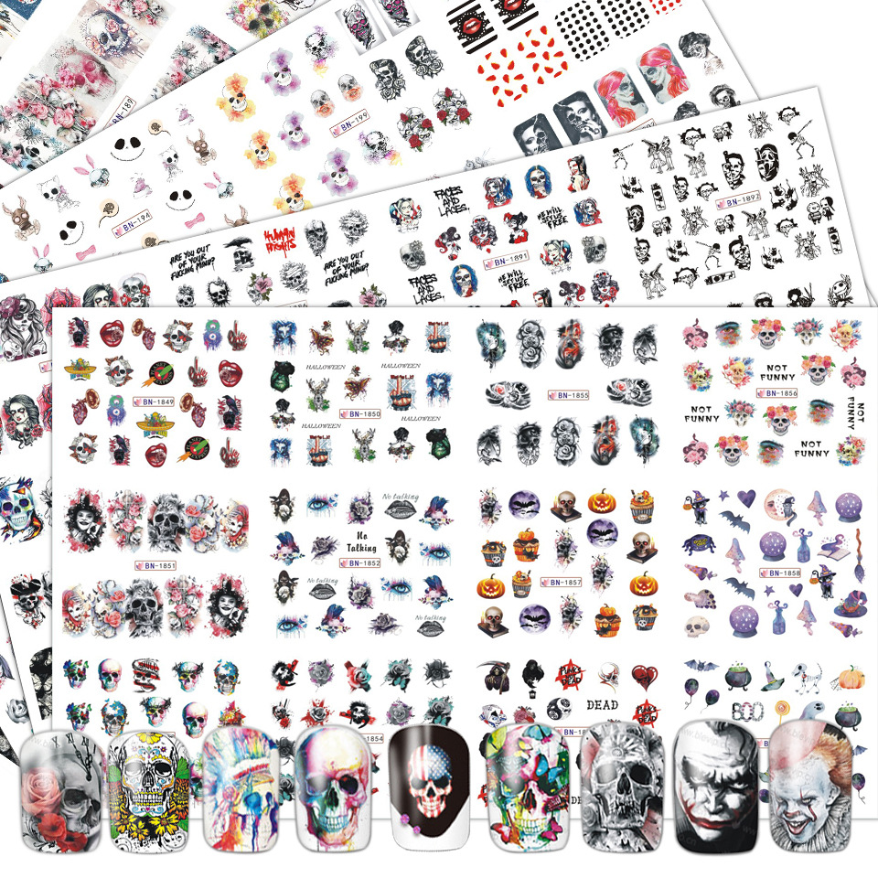 Nail Art Zombie - 12 Sheets Various Halloween Elements Skull