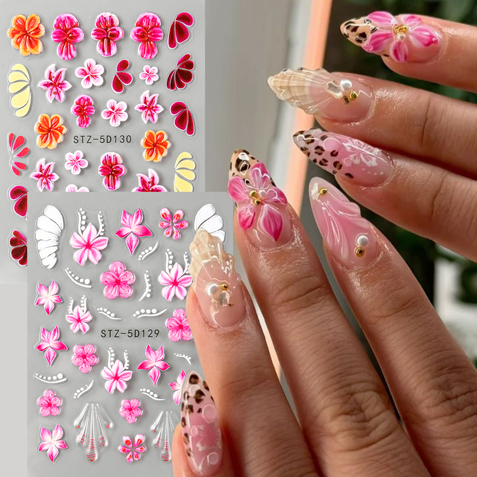 Nail Art Leopard - 2 pcs 5D Embossed Pink Wine