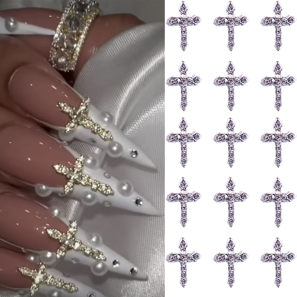Nail Art Vampire - 10Pcs Gold/Silver Cross Nail Charms 7*11cm
