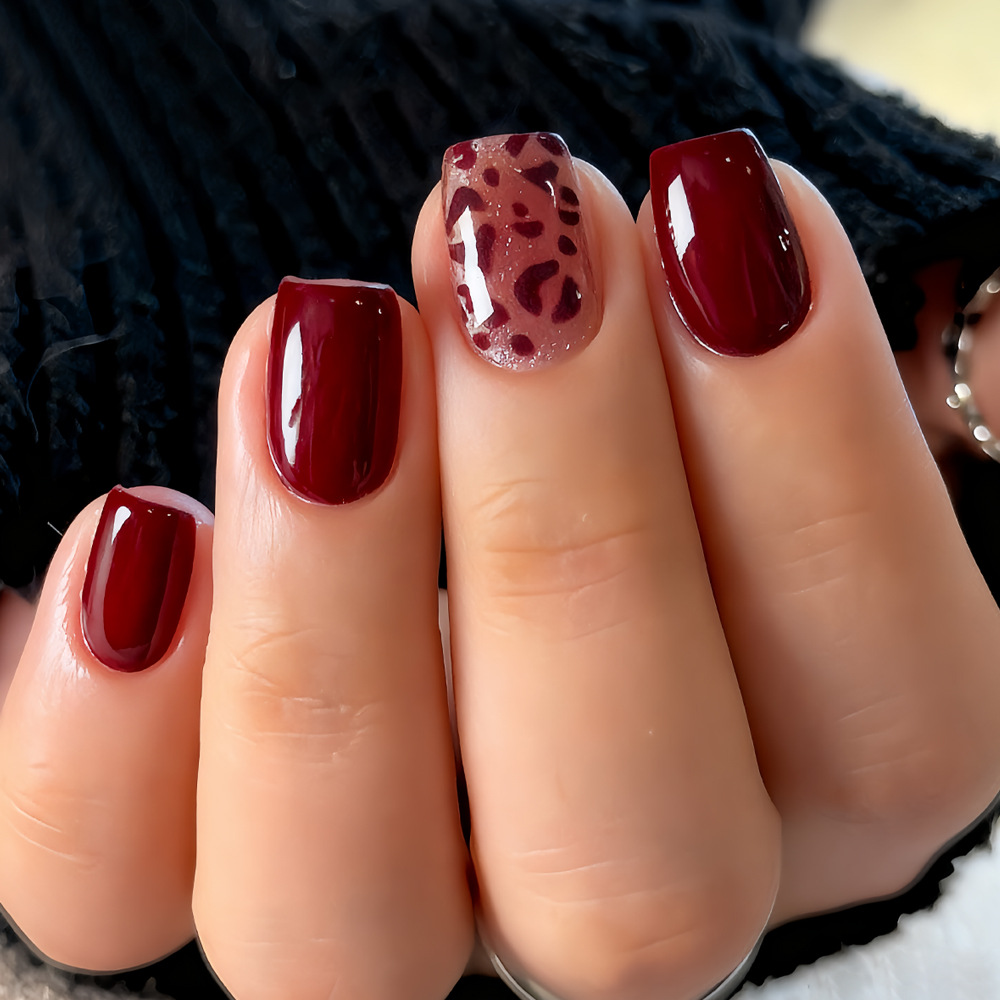 24Pcs French Short Red Leopard - đánh giá và giá Nail Art Leopard