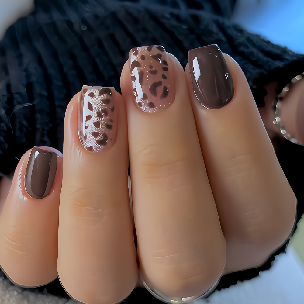 24Pcs French Short Red Leopard - đánh giá và giá Nail Art Leopard