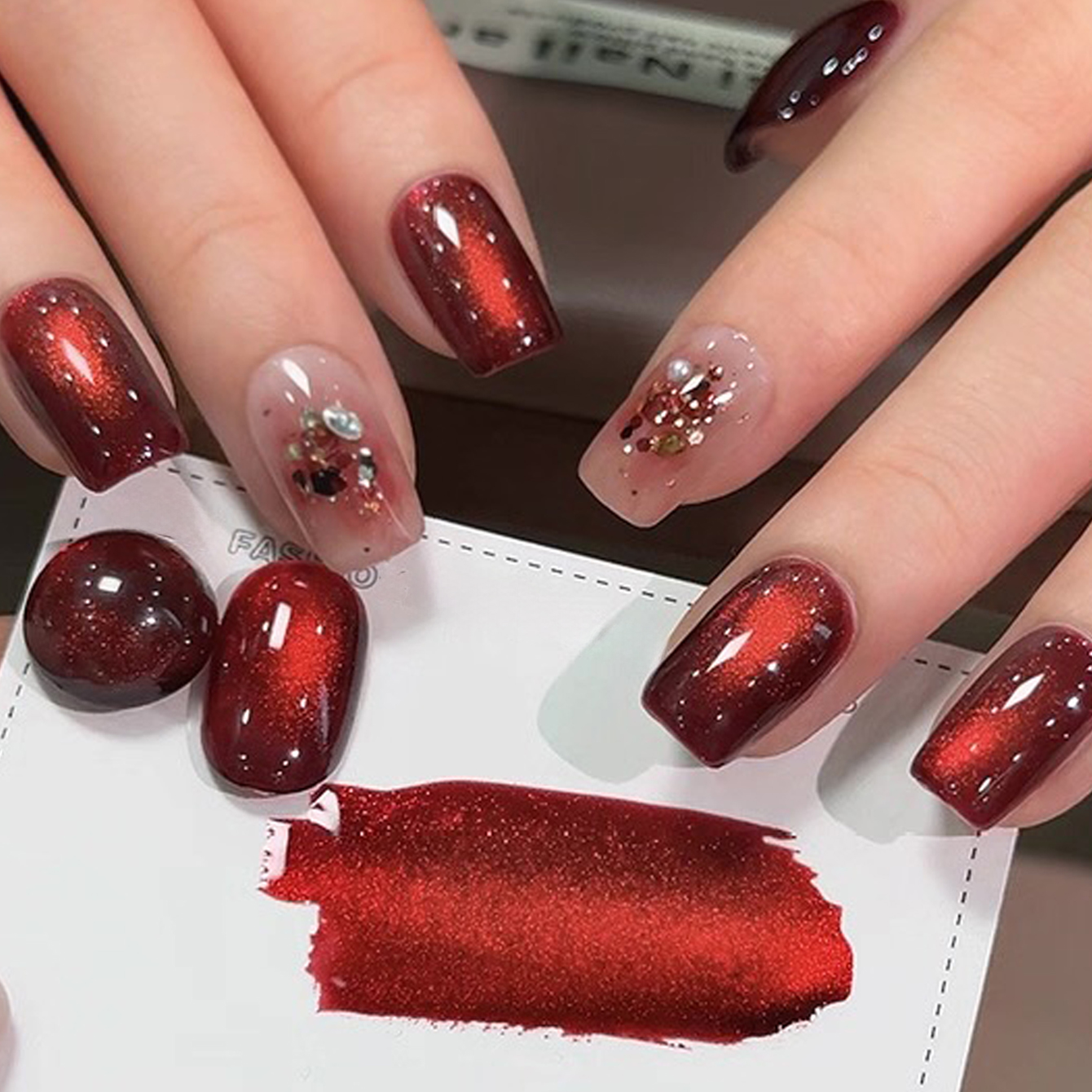 1pcs TC Flash Cherry Wine Red  - đánh giá và giá Nail Art Red Wine Cat Eye