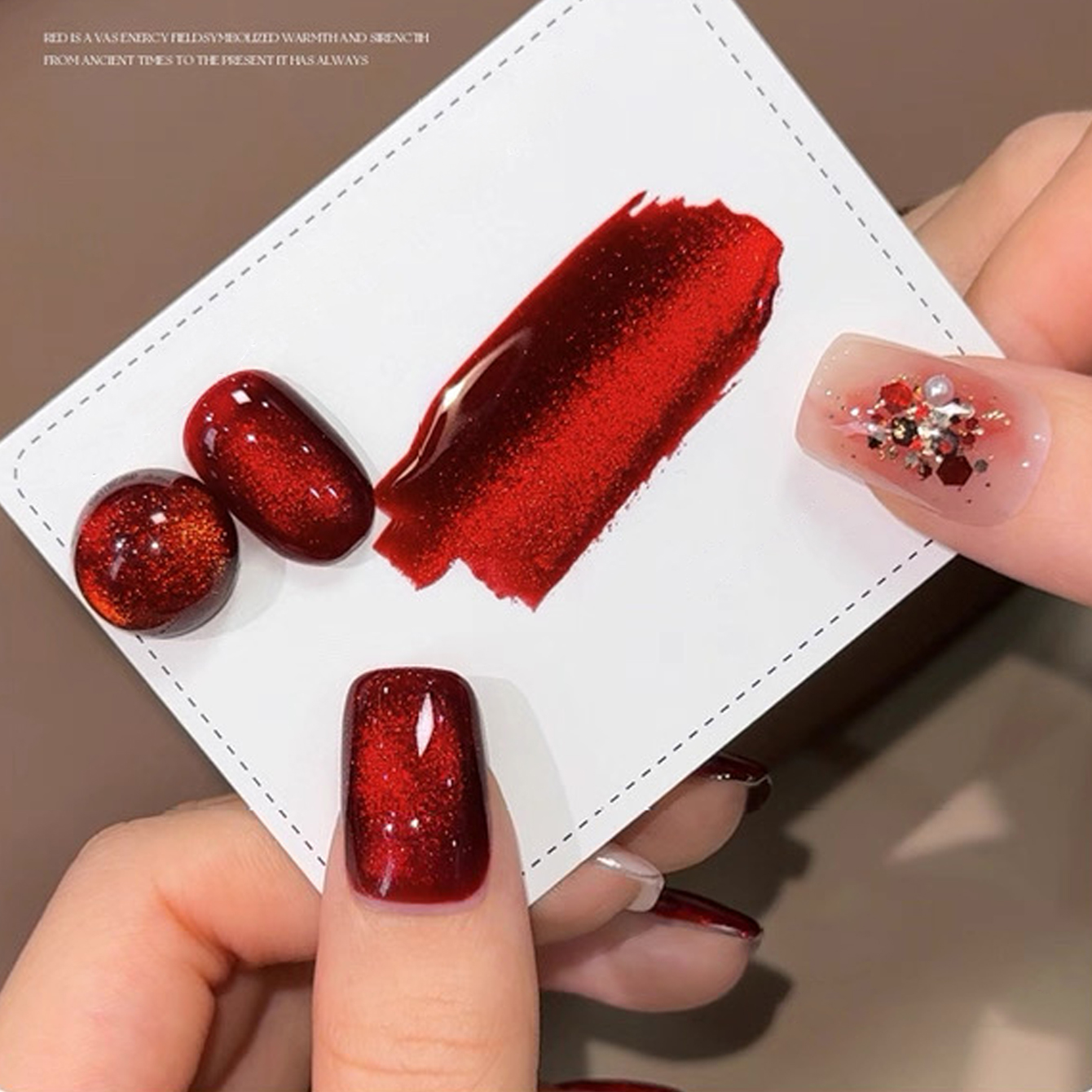 1pcs TC Flash Cherry Wine Red  - đánh giá và giá Nail Art Red Wine Cat Eye