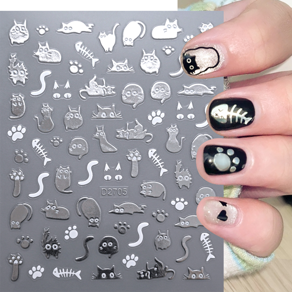 1pcs Silver Cat Bow Cartoon Na - đánh giá và giá Nail Art Vampire