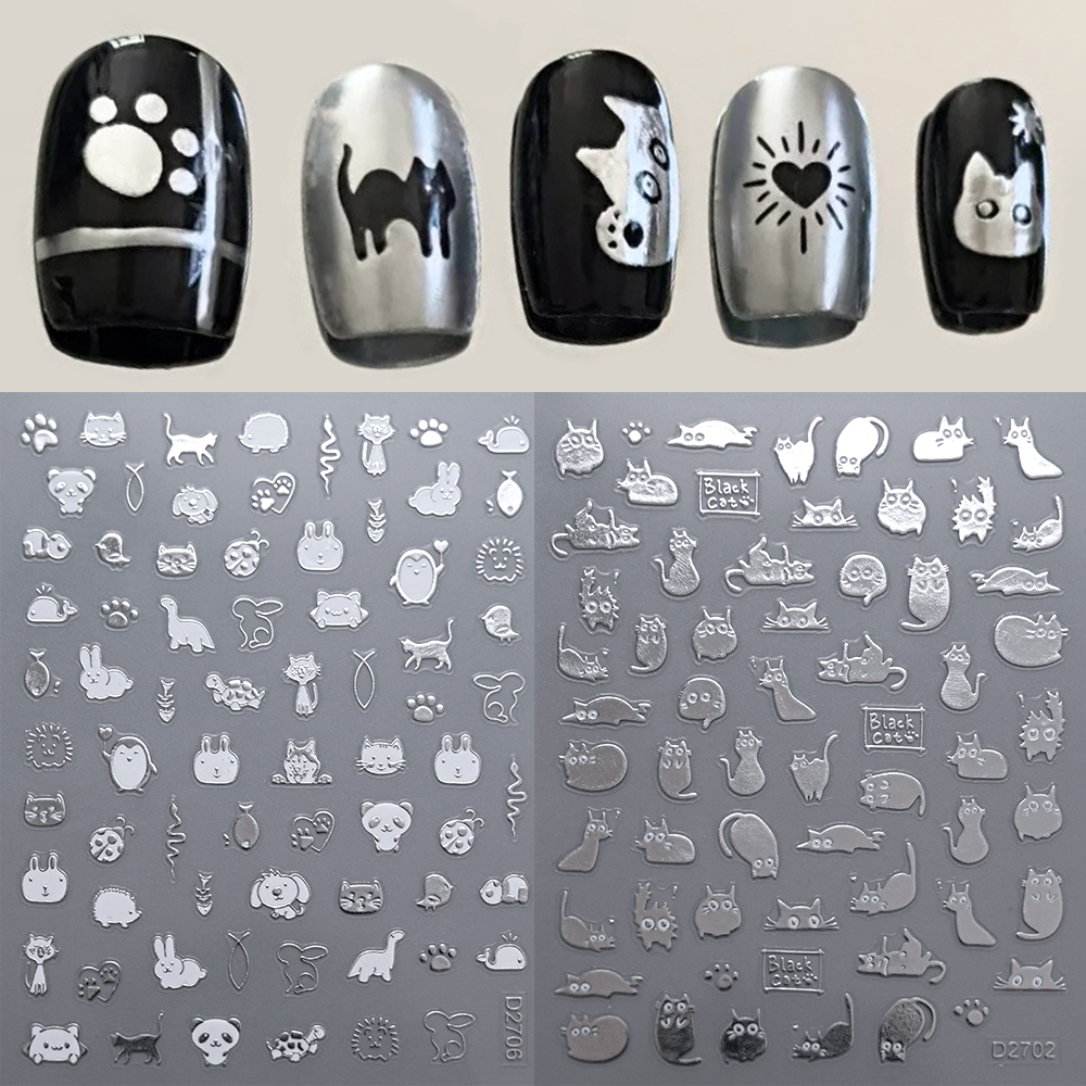 1pcs Silver Cat Bow Cartoon Na - đánh giá và giá Nail Art Vampire