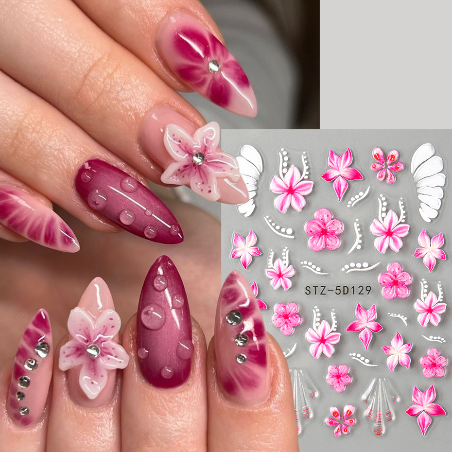 2 pcs 5D Embossed Pink Wine Re - đánh giá và giá Nail Art Leopard