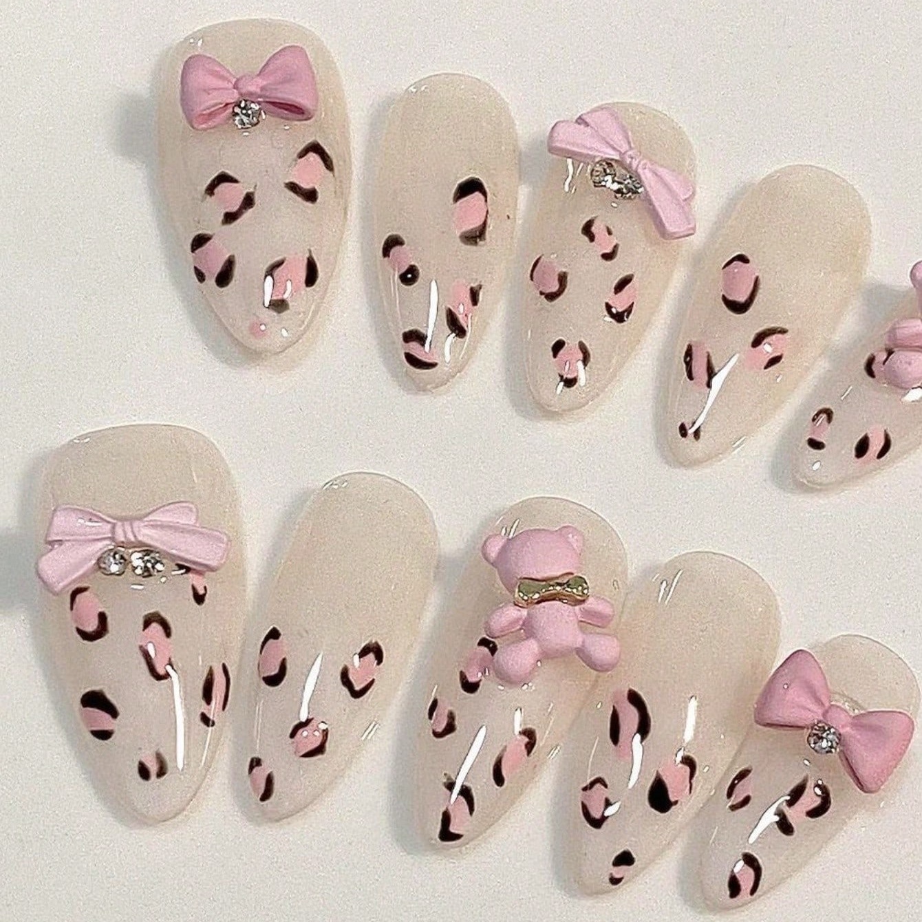 10pcs pure hand pressed almond - đánh giá và giá Nail Art Leopard